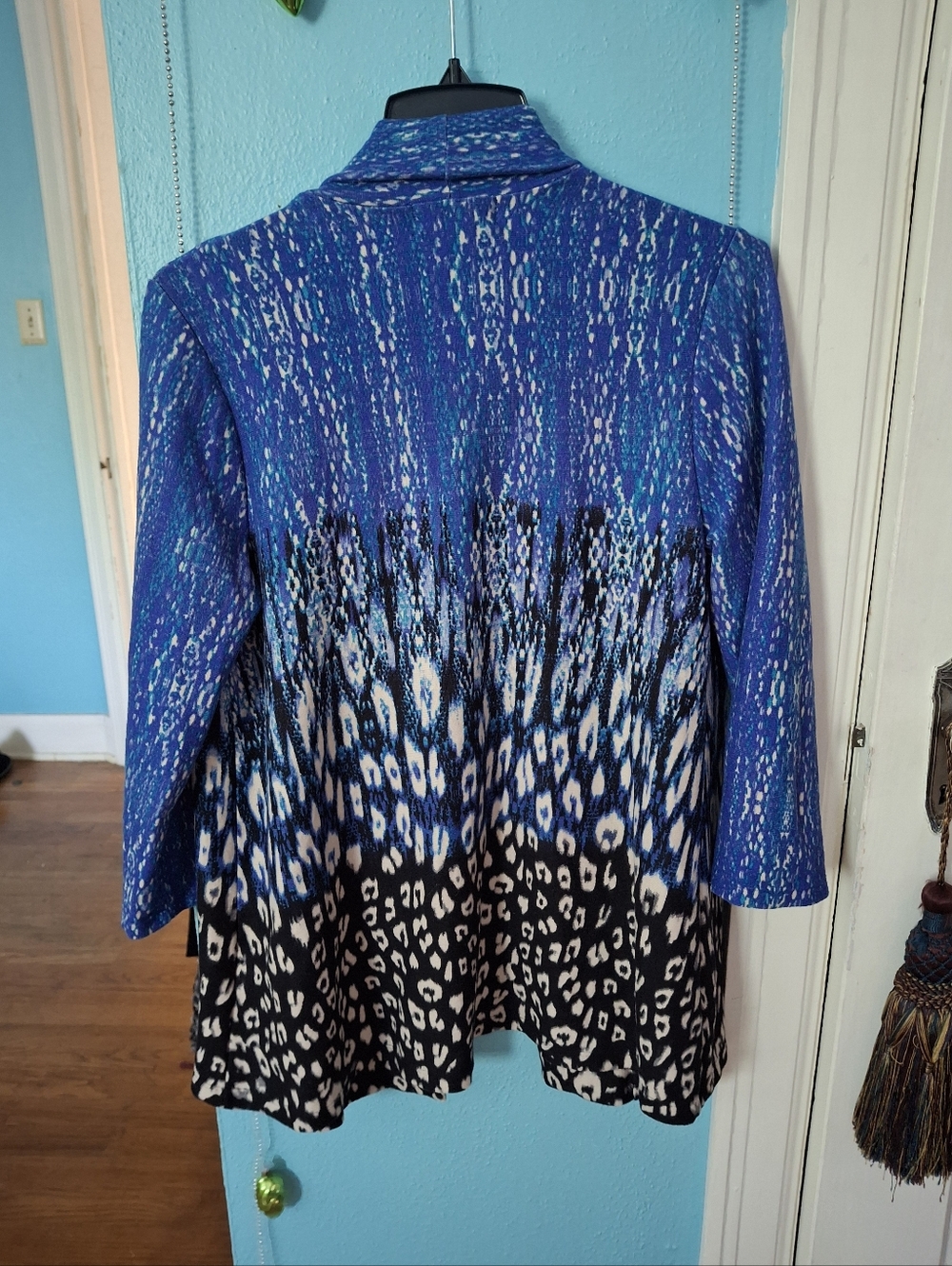 Travel Elements Women's Med Blue & Black Open Cardigan 3/4 Sleeves - Picture 4 of 4